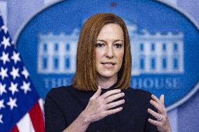 White House Press Secretary Jen Psaki briefs members of the media