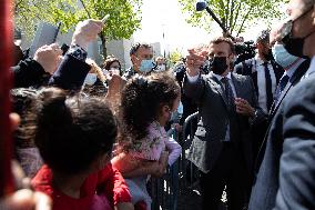 Emmanuel Macron Visits A Primary School - Melun