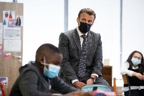 Emmanuel Macron Visits A Primary School - Melun
