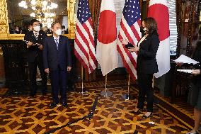 Harris greets PM Suga Yoshihide of Japan