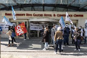 Protest outside the Marriott hotel  - Paris
