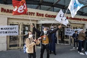 Protest outside the Marriott hotel  - Paris