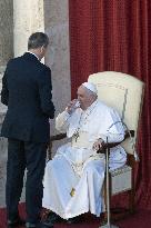 Pope Francis arrives for his weekly general audience