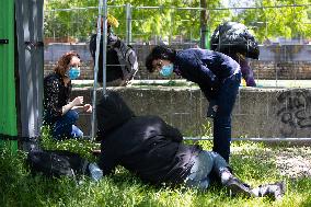 Valerie Pecesse and Rachida Dati visit the Eole Park about the drug situation - Paris