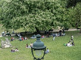 People Enjoy The Sun At Montsouris Park - Paris