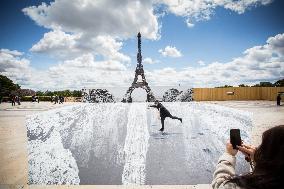 Tour Eiffel Optical Illusion By JR Artist - Paris