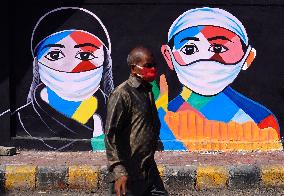 A Mural On Covid-19 Coronavirus Awarness - India