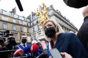 Marine Le Pen Lays Flowers To A Statue Of Joan of Arc - Paris