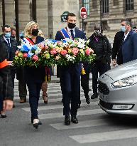 Marine Le Pen Lays Flowers To A Statue Of Joan of Arc - Paris