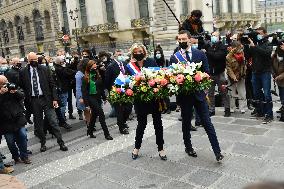 Marine Le Pen Lays Flowers To A Statue Of Joan of Arc - Paris