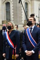 Marine Le Pen Lays Flowers To A Statue Of Joan of Arc - Paris