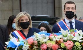 Marine Le Pen Lays Flowers To A Statue Of Joan of Arc - Paris