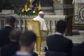 Pope Francis presides over the recitation of the Holy Rosary