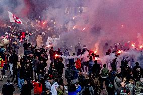 Ajax Amsterdam Supporters Celebrate The Achievement Of The 35Th National Title In Club History