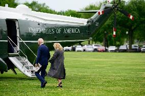 U.S. President Joe Biden and First Lady Jill Biden board Marine One on the Ellipse of the White House in Washington