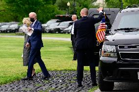 U.S. President Joe Biden and First Lady Jill Biden board Marine One on the Ellipse of the White House in Washington