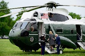 U.S. President Joe Biden and First Lady Jill Biden board Marine One on the Ellipse of the White House in Washington