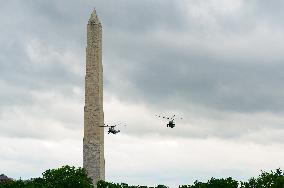 U.S. President Joe Biden and First Lady Jill Biden arrive to the White House Ellipse on Marine One after a visit to Virginia