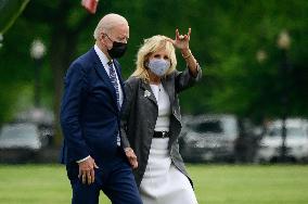 U.S. President Joe Biden and First Lady Jill Biden arrive to the White House Ellipse on Marine One after a visit to Virginia