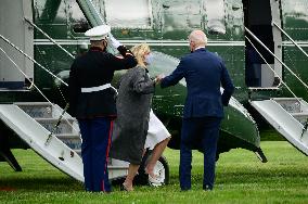 U.S. President Joe Biden and First Lady Jill Biden arrive to the White House Ellipse on Marine One after a visit to Virginia