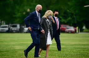 U.S. President Joe Biden and First Lady Jill Biden arrive to the White House Ellipse on Marine One after a visit to Virginia