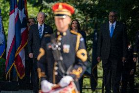 President Biden lays a wreath at Tomb of the Unknown Solider at Arlington National Cemetery
