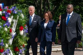 President Biden lays a wreath at Tomb of the Unknown Solider at Arlington National Cemetery