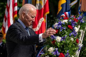 President Biden lays a wreath at Tomb of the Unknown Solider at Arlington National Cemetery