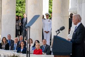 President Biden lays a wreath at Tomb of the Unknown Solider at Arlington National Cemetery