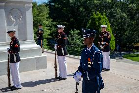 President Biden lays a wreath at Tomb of the Unknown Solider at Arlington National Cemetery
