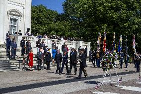 President Biden lays a wreath at Tomb of the Unknown Solider at Arlington National Cemetery