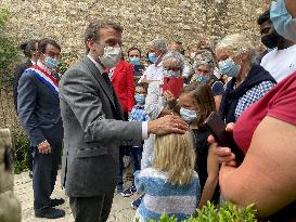 President Macron During A Visit In Saint-Cirq-Lapopie