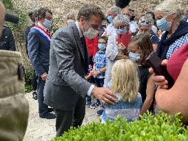 President Macron During A Visit In Saint-Cirq-Lapopie