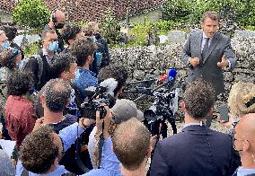 President Macron During A Visit In Saint-Cirq-Lapopie