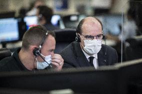 PM Castex Visits Emergency Call Centre - Paris