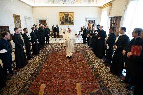 Pope Francis meets with Priests of St. Louis of the French Boarding School