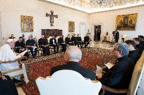 Pope Francis meets with Priests of St. Louis of the French Boarding School