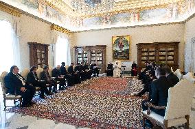 Pope Francis meets with Priests of St. Louis of the French Boarding School