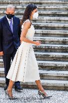 Queen Letizia During Inauguration Of Emilia Pardo Bazan Exhibition - Madrid