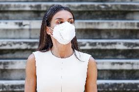 Queen Letizia During Inauguration Of Emilia Pardo Bazan Exhibition - Madrid