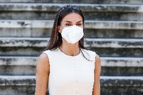 Queen Letizia During Inauguration Of Emilia Pardo Bazan Exhibition - Madrid