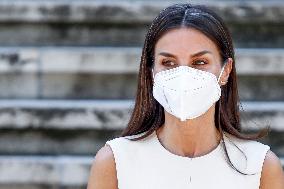 Queen Letizia During Inauguration Of Emilia Pardo Bazan Exhibition - Madrid