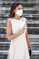 Queen Letizia During Inauguration Of Emilia Pardo Bazan Exhibition - Madrid
