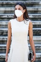 Queen Letizia During Inauguration Of Emilia Pardo Bazan Exhibition - Madrid