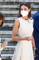 Queen Letizia During Inauguration Of Emilia Pardo Bazan Exhibition - Madrid