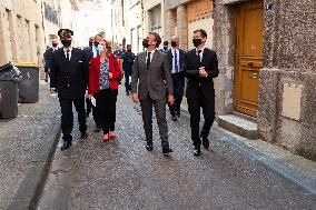 President Macron During A Day Visit In The Drome