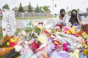 Tribute At The Scene Of Sunday's Hate-Motivated Vehicle Attack - Ontario