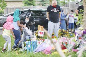 Tribute At The Scene Of Sunday's Hate-Motivated Vehicle Attack - Ontario