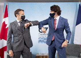 PM Trudeau Meets President Macron During G7 Summit - Cornwall