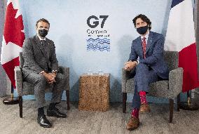 G7 Summit - Justin Trudeau and Emmanuel Macron